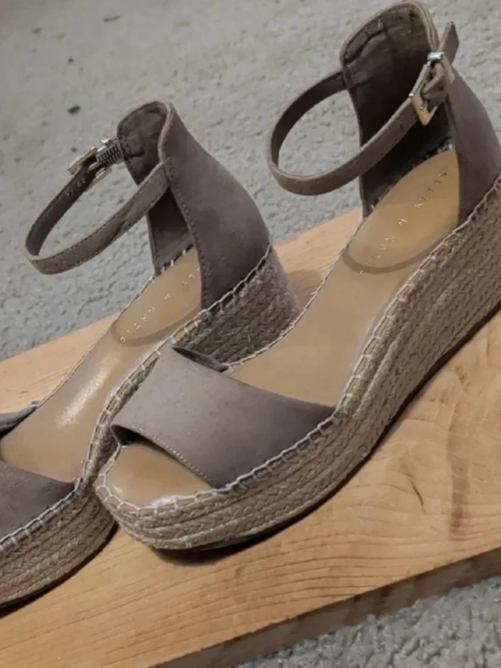 Kelly & Katie Taupe Suede Espadrille Wedge Sandals